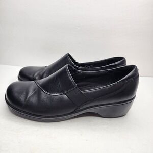 Clarks Bendables Womens Size 9.5 Leather Slip-On Shoes Black May Moonlight
